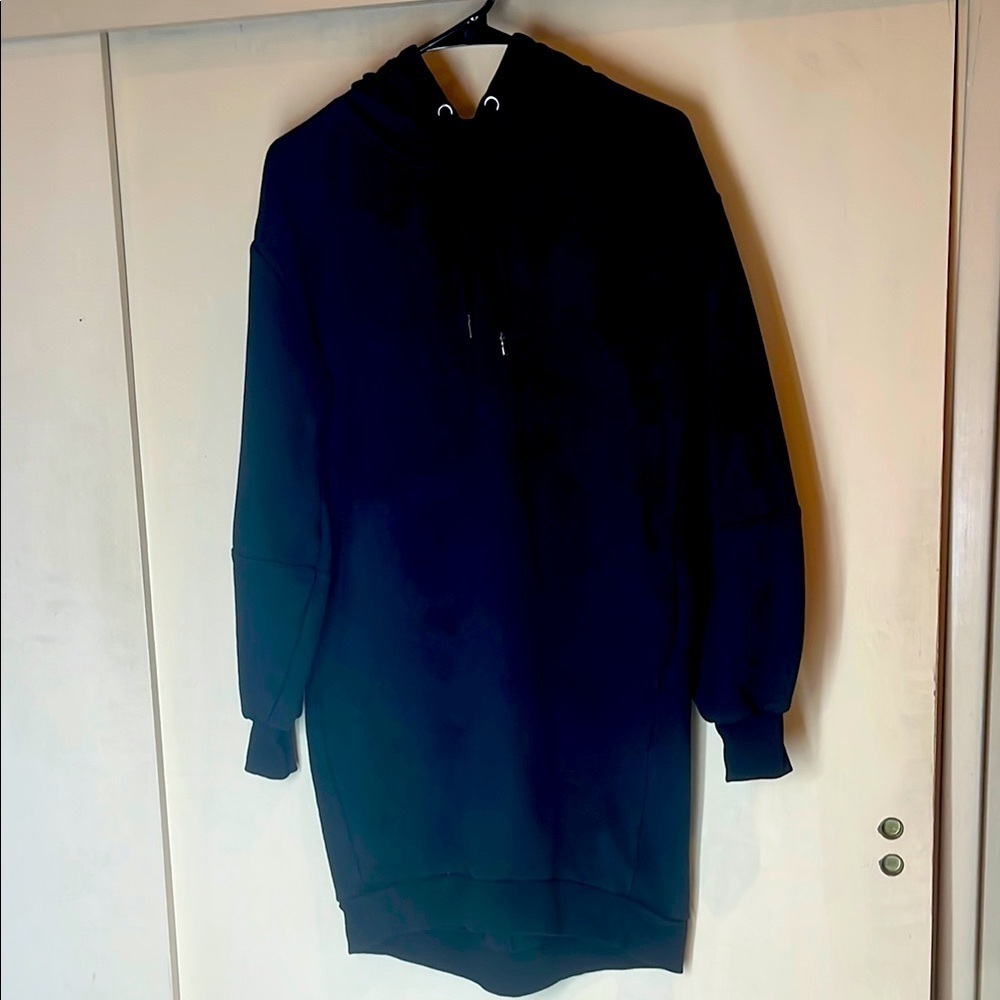 Zella THICK Black Cozy Hoodie dress with pockets cotton blend size XS